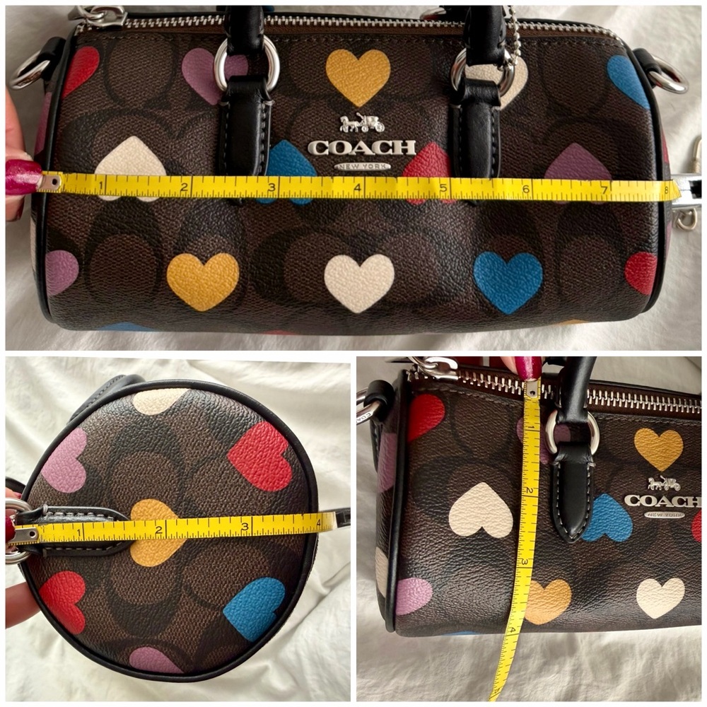 đź‘‘âś…PRICE FIRMâś…COACH Multicolor Heart Print Barrell Crossbody Bag. NWOT - Picture 13 of 17